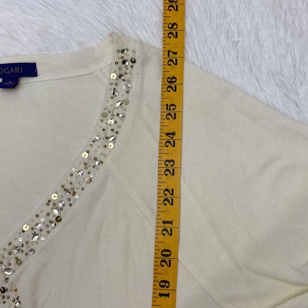 Bogari Womens Top Sz M Cream Beaded‎ Sequin Long Sleeved Silk Blend - Picture 8 of 10